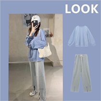 Autumn and winter New Korean version of salt can be sweet and cool girl wear light ripe wind fried street sweater wide leg pants two-piece suit