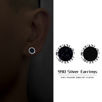 2021 New S925 sterling silver ins niche senior sense earrings trend personality mens black agate earrings female
