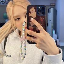 Japanese and Korean cross-border new soft pottery printing retro ball mobile phone chain small fresh irregular imitation pearls