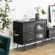 Nordic light luxury black gold solid wood sideboard modern minimalist drawer cabinet Wall living room household locker