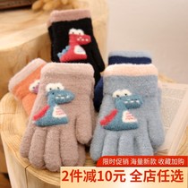 Childrens dinosaur gloves five fingers boys winter boys baby children plush warm cold knitted cute socks