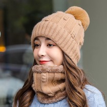 2021 new autumn winter velvet thickened ear protection wool cap ladies warm cold riding winter knitted cotton cap