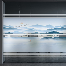 Office glass sticker Shading Chinese landscape painting creative striped glass door anti-peep static UV matte film