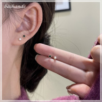 Pearl black diamond small earrings four-piece set fashion all-match sleep without taking off earrings students 2023 new trend
