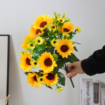 Single sunflower simulation bouquet pendulum with dry floral hand holding fake flower livingroom decorated TV cabinet table flower arrangement