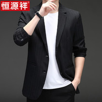  Light luxury mens casual suit 2021 autumn thin single western top trend Korean striped long-sleeved blazer