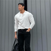 2021 autumn new sports polo shirt men fitness casual running T-shirt round neck slim long sleeve cotton