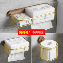 Punch-free tissue rack solid wood bathroom toilet paper basket bathroom paper extraction shelf Wall roll holder thickened net basket
