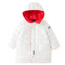 The new medium and large childrens long-sleeved hooded down jacket medium and long letter jacket