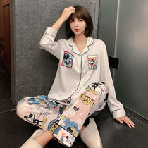 Net red ice snow silk spring autumn pajamas female summer long sleeve Mickey Korean cartoon cute Ice Silk Home suit