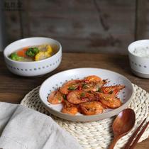 Retro minimalist Point Dot Ceramic Cutlery Suit Home Rice Bowls Bowl Soup Bowls Flat Dish Vegetable Dish Dinner Plate Combination Suit