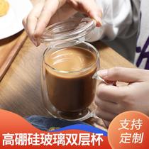 Double coffee cup Home with cover mark glass cup High boron silicon with lid handle milk juice cup