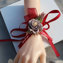 Hand flower Wedding bride bridesmaid Sister group Chinese rose red pink white bracelet wrist flower