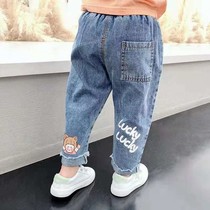 Girls Spring and Autumn Denim Pants 2021 New Childrens Casual Harlem Pants Wear Foreign Style Joker Pants Tide