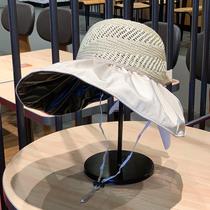 Japanese UV black rubber empty top hat children summer anti-ultraviolet big eaves face cover riding electric car horse tail sun hat