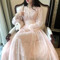 Small fragrant wind mesh dress female 2021 Autumn New Korean version of Super fairy dress waist slim long skirt