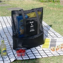 The new listing portable single-shoulder insulation bag double-layer picnic bag men and women sports mesh storage bag leader king