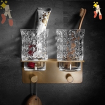 Nordic brass toothbrush holder double cup mouthwash cup holder minimalist non-perforated bathroom wall wash rack Wall Wall