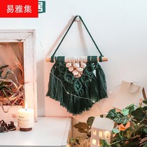 INS Nordic woven dark green small tapestry wall ornaments mini home bedroom pendant hand-woven