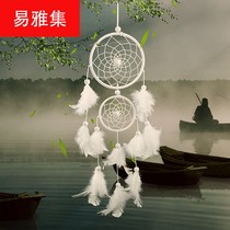 White second ring dream net home hanging wedding decoration feather wind chime pendant gift hand-woven Bohemia