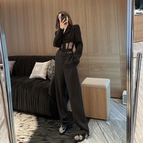 (two-piece set)net red fried street hollow stitching blazer hanging straight tube mop pants spring and summer suit women