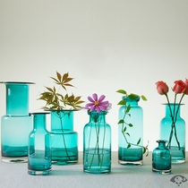 American country literature fresh and simple blue glass vase transparent dried flower hydroponic plant container