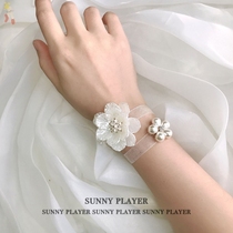 Bridesmaid wrist Flower Wedding Bride sister group Korean hipster ins Wind Pearl White Super fairy ribbon hand flower