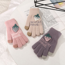 2021 new touch screen gloves cute strawberry adult finger gloves fashion plus velvet winter warm gloves