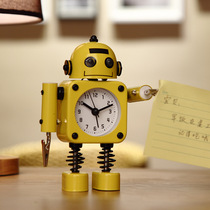  Metal robot alarm clock for students cartoon children cute mute creative bedside table desktop small alarm clock with light