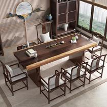 New Chinese solid wood tea table large plate tea room tea room table stool combined kung fu tea table living-room log tea room chair