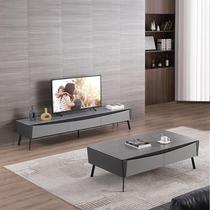 Minimalist modern light lavish TV cabinet Tea Table Combination Suit Size family Living room Home Extremely Simple Rock Board Tea Table