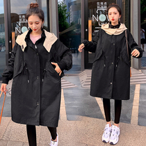  Autumn and winter Korean version of the new large size plus fat maternity clothes loose medium and long windbreaker jacket 200 kg autumn top