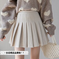 Urban sexy beauty college style woolen skirt womens 2021 autumn and winter New Korean version of high waist pleated skirt Black