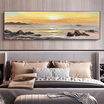 Hand-painted Sunrise sea view oil painting modern hanging painting bedside bedroom Nordic decorative painting warm living room landscape mural