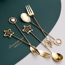 Fruit fork set creative cute European small luxury stainless steel fork fruit sign dessert coffee spoon home