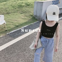Girls summer sling top baby baby back design sense small vest short fried street fashion T-shirt tide