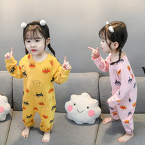 Girls pajamas spring and autumn 1 cotton 2 long sleeves 3 years old 4 childrens home clothes autumn and winter cute girl baby jumpsuit