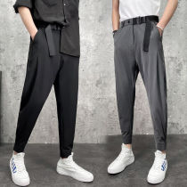 Autumn thin hanging ice silk casual trousers mens loose nine-leg pants Korean small feet Harlan suit pants
