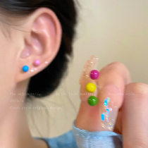 Colorful Doudou Glaze Earrings Set Womens Simple Compact High-grade Versatile Net Red Earrings s925 Silver Needle Earrings