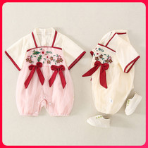South Korea Newborn Baby Clothes Summer China Wind Hanfu Spring Autumn Conjoined Clothes Baby Princess Full Moon 100 Day Gown