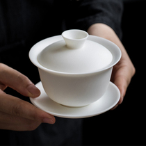 DECLEOR Gaiwan high-end new ceramic single Dehua non-hot white porcelain burning sheep fat jade tea set