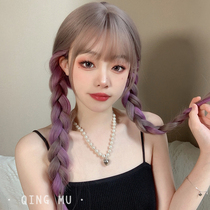 Admiration wig female hair full head sleeve purple hanging ear pick-up long straight hair jk daily wig lolita