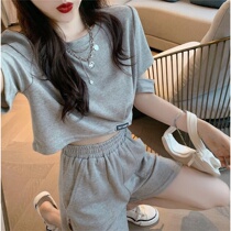 High-waisted shorts two-piece set 2021 summer new short T-shirt thin net red leisure sports suit women tide