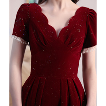 Toast dress Bride summer wine red little man engagement evening dress dress dignified and elegant usually can be worn by women