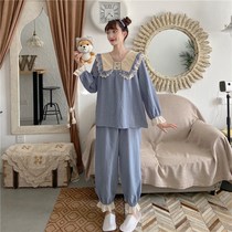 Pajamas set womens autumn new sweet court style long sleeved pajamas students loose casual home clothes can be worn outside