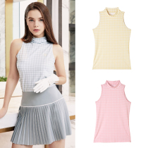 South Korea imported badminton golf spring and summer sleeveless moisture absorption quick-drying fashion plaid shirt womens blue and yellow T-shirt
