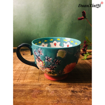 Exported to Europe and the United States Ceramic hand-painted relief flowers national drama ceramic mug Breakfast cup Cereal cup