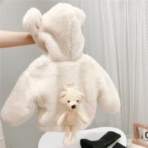 Boys and girls lamb coat 2021 autumn winter clothes new baby sweater children Winter plus velvet padded top