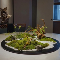 Hotel table turntable decoration large round table in the middle of Japanese Zen dry mountain stone simulation moss landscaping