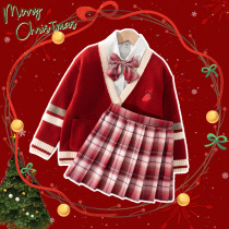 Girls JK Uniform New Year Set Genuine Academic Skirt Children's New Year Red Pleated Skirt Set Three Winter